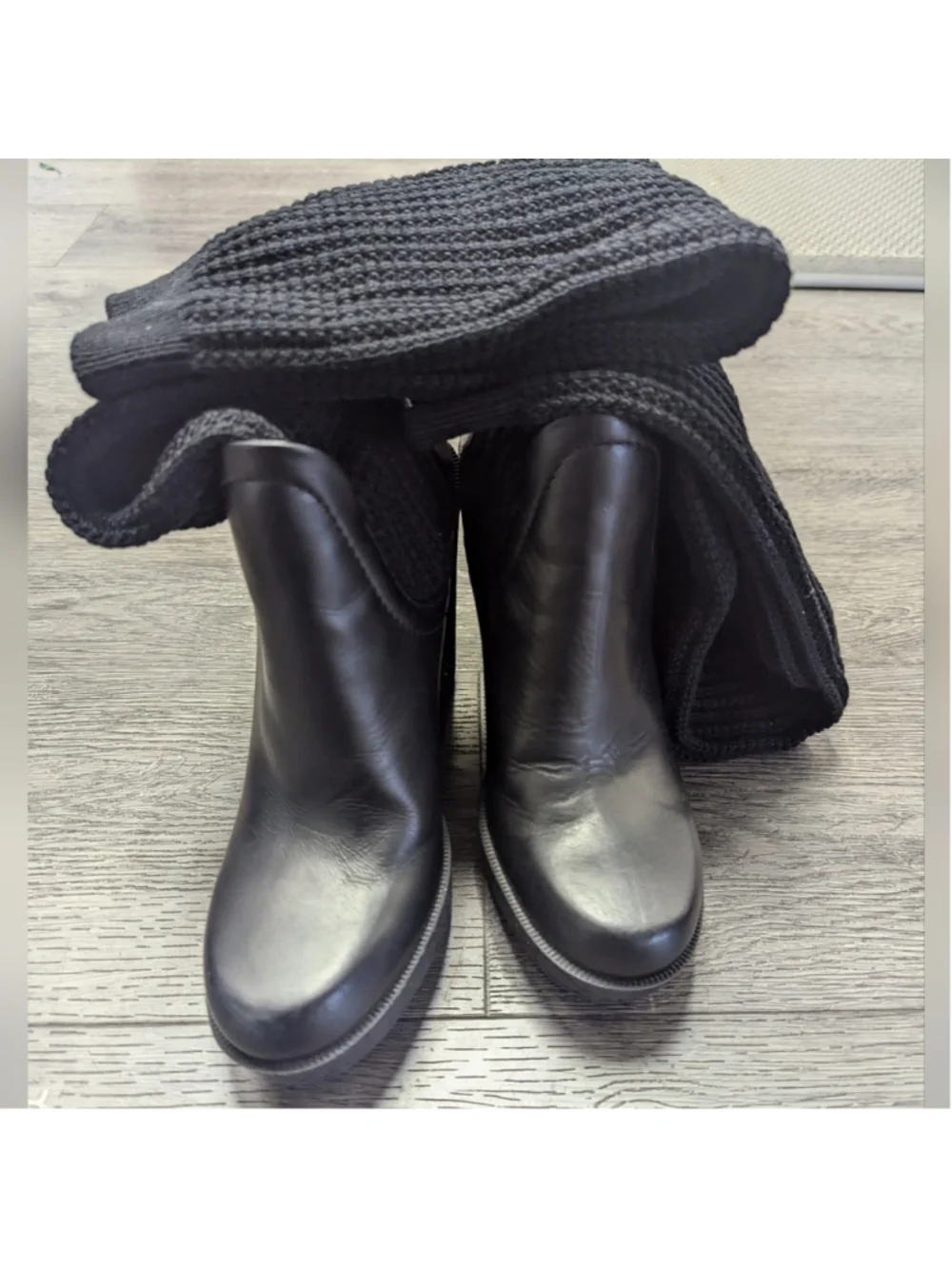 3X HP. GUCCI Black Leather GG Aspen Wool Babylon Knee High Wedge Boots